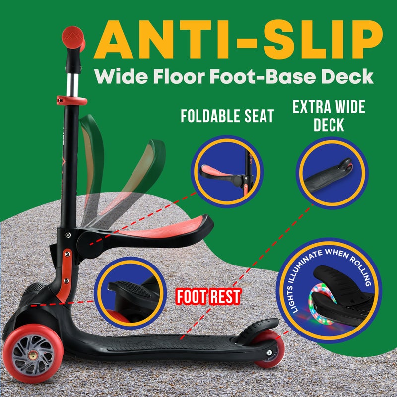 LifeMaster 3 Wheel Scooter for Kids with Foldable Seat, Adjustable Handlebar Height, Lean-to-Steer Ride On Toy for Kids Ages 2+, Light-Up LED Wheels, Wide Anti Slip Deck, Indoor & Outdoor Use, Black - Image 2