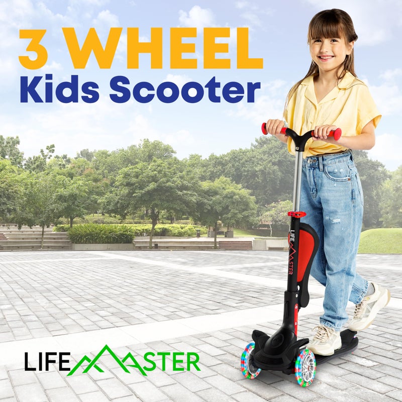 LifeMaster 3 Wheel Scooter for Kids with Foldable Seat, Adjustable Handlebar Height, Lean-to-Steer Ride On Toy for Kids Ages 2+, Light-Up LED Wheels, Wide Anti Slip Deck, Indoor & Outdoor Use, Black - Image 5