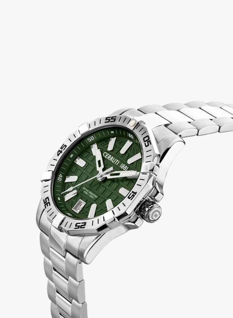 شيروتي 1881 Vallelaghi Men's 44mm Analog Quartz Watch with Green Dial & Stainless Steel Bracelet