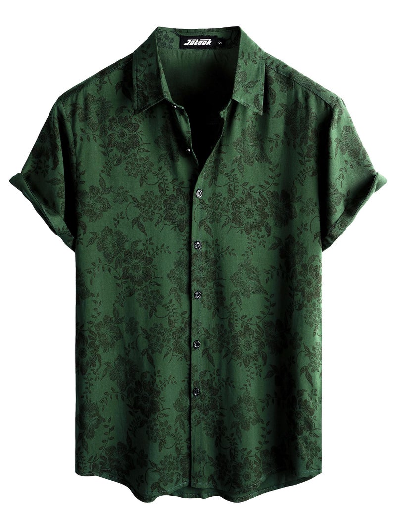 JOTOOK Mens Hawaiian Shirt Short Sleeve Button Down Tropical Shirts Casual Floral Summer Beach Shirt Holiday Shirt XX-Large GreenFlower - Image 1