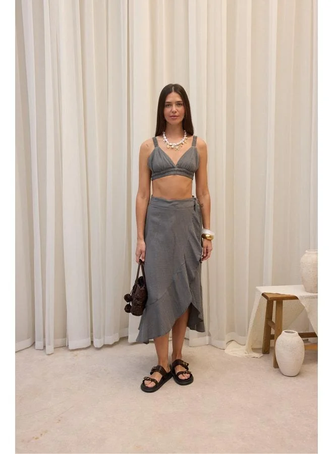Bohemai Adelina Anthracite Muslin Crop Skirt Set.