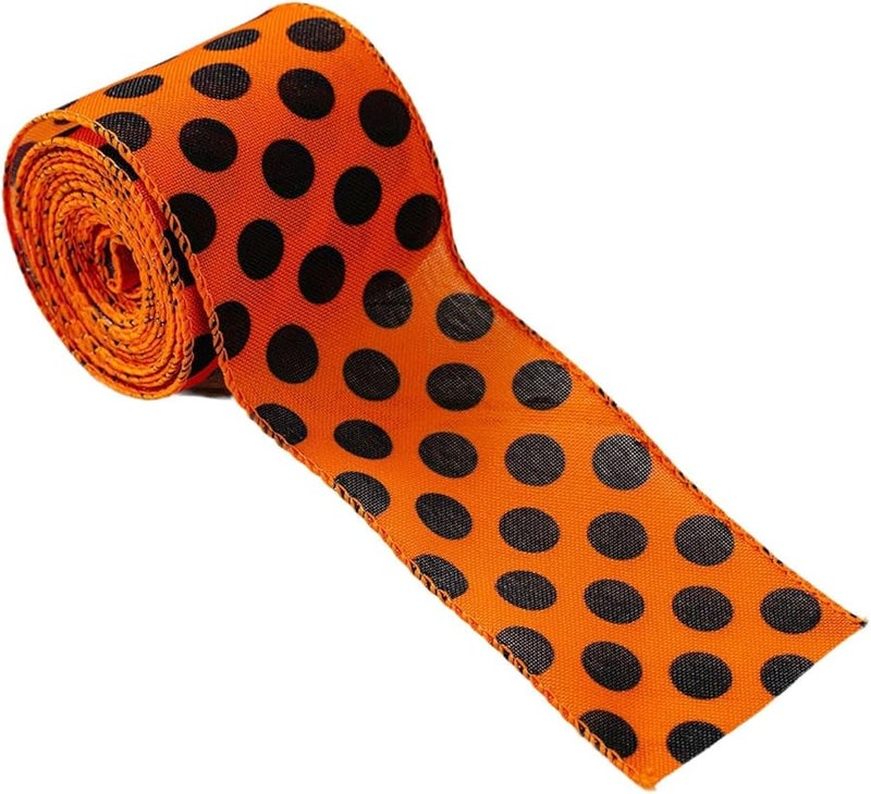 Halloween Black Dots Wired Edge Ribbon 5 Yards x 2 5 Inches Gift Wrapping Party Decor DIY Crafts - Image 4