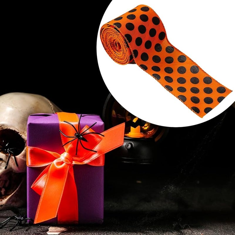 Halloween Black Dots Wired Edge Ribbon 5 Yards x 2 5 Inches Gift Wrapping Party Decor DIY Crafts - Image 3