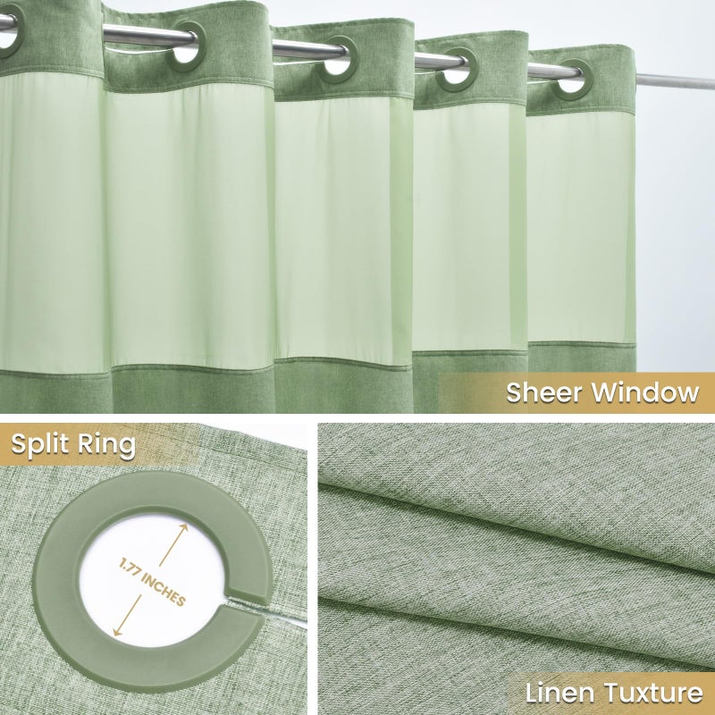 WONICY Small No Hook Shower Curtain with Snap in Liner  Polyester Textured Shower Curtain with Liner Set  Waterproof Washable Hotel Style Shower Curtains for Bathroom  54Wx80H  Sage Green - Image 3