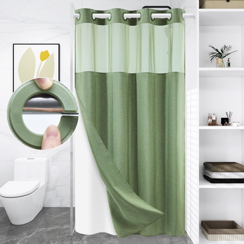 WONICY Small No Hook Shower Curtain with Snap in Liner  Polyester Textured Shower Curtain with Liner Set  Waterproof Washable Hotel Style Shower Curtains for Bathroom  54Wx80H  Sage Green - Image 1