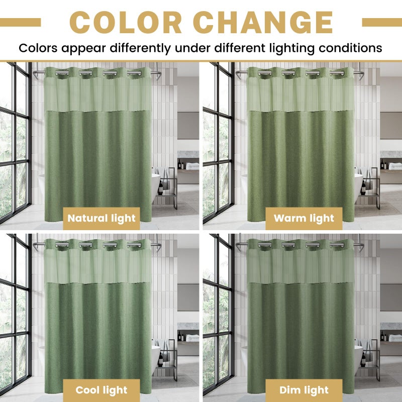 WONICY Small No Hook Shower Curtain with Snap in Liner  Polyester Textured Shower Curtain with Liner Set  Waterproof Washable Hotel Style Shower Curtains for Bathroom  54Wx80H  Sage Green - Image 5