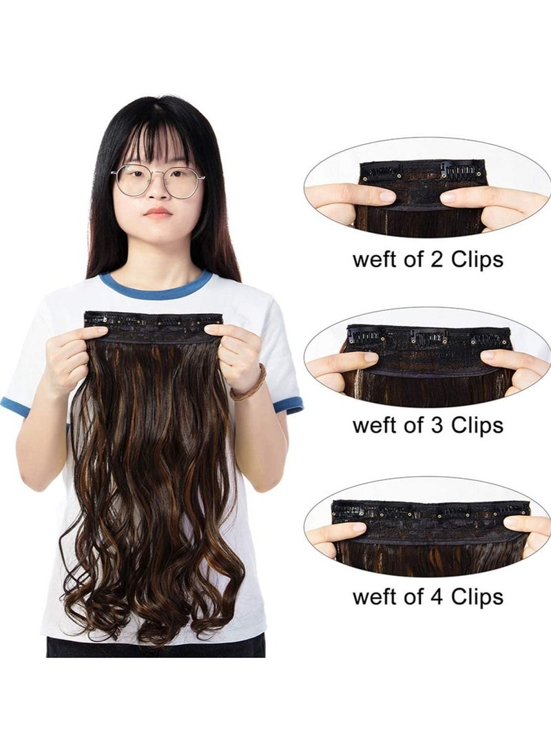 إستيل وصلات شعر 4 قطع 11 مشابك مموجة ومموجة سميكة كاملة الرأس مزدوجة اللحمة على وصلات الشعر الاصطناعية المتموجة قطع الشعر للنساء بني داكن مزيج بني فاتح مجعد - Image 5