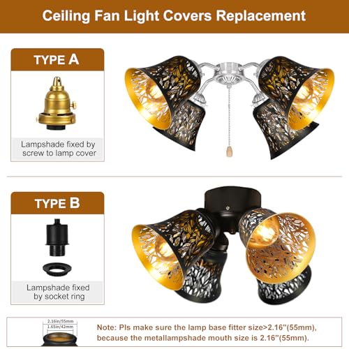 ALUCSET Pendant Light Shades, 4 Pack Ceiling Fan Light Shade Replacements with 1-5/8" Fitter, ALUCSET 4.72" Height and 4-3/4" Diameter, Metal Bell Shaped Cover for Chandelier Pendant Light Wall Sconces - Image 2