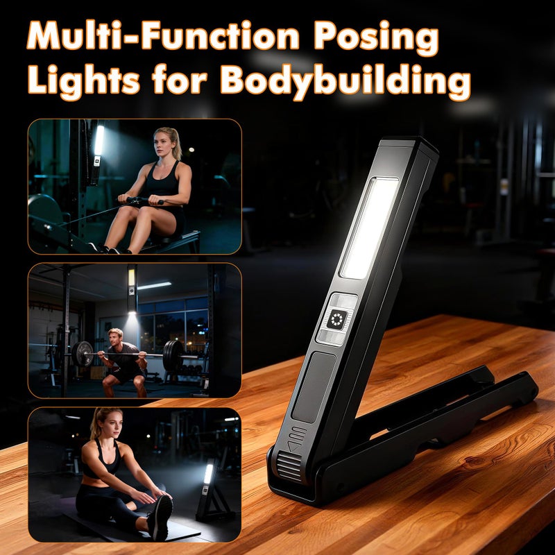 Guankai Gym Lamp for Posing, Rechargeable Home Gym Lighting, Magnetic Led Work Light with 180Â° Rotate Foldable, Mini Camping Lights Samll Lamps with Hang Hook for Bodybuilding - Image 2