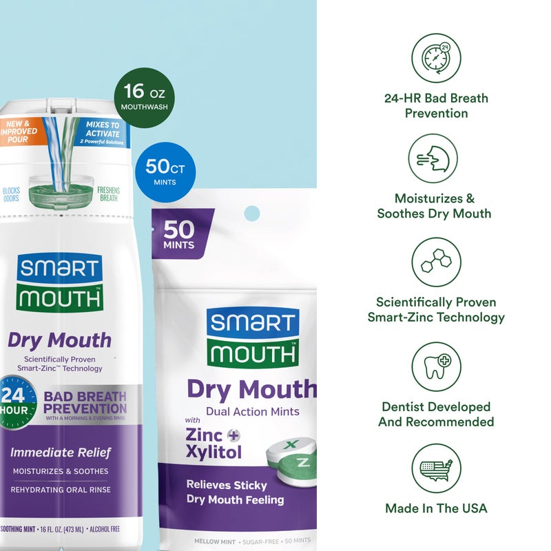 SmartMouth Package with Dry Mouth Activated Mouthwash - 16 Fl Oz, Soothing Mint & Dry Mouth Dual-Action Mints - 50 Count, Mellow Mint - Image 4