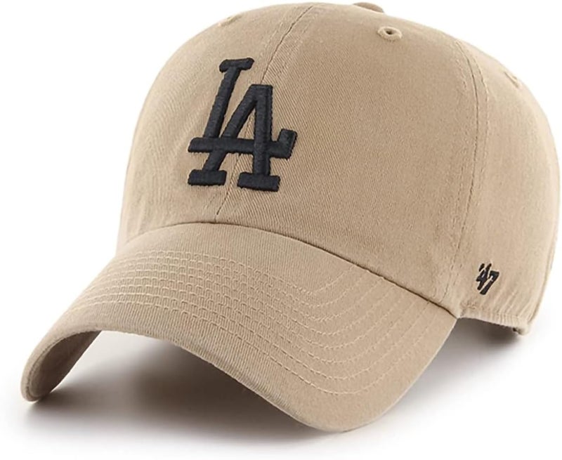47 Brand MLB Khaki Primary Logo Clean Up Adjustable Strap Baseball Dad Hat Cap, Adult One Size Fits All - Los Angeles Dodgers - Khaki Black - Image 5