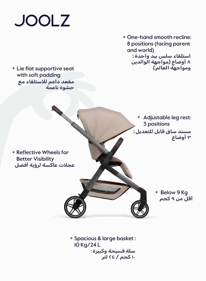 JOOLZ Hub² Compact Stroller | Lightweight, Urban-Friendly, One-Hand Fold, Reversible & Reclining Seat, All-Season Comfort, UPF 50+ Canopy, Smooth 4-Wheel Suspension, Sandy Taupe  - Image 2