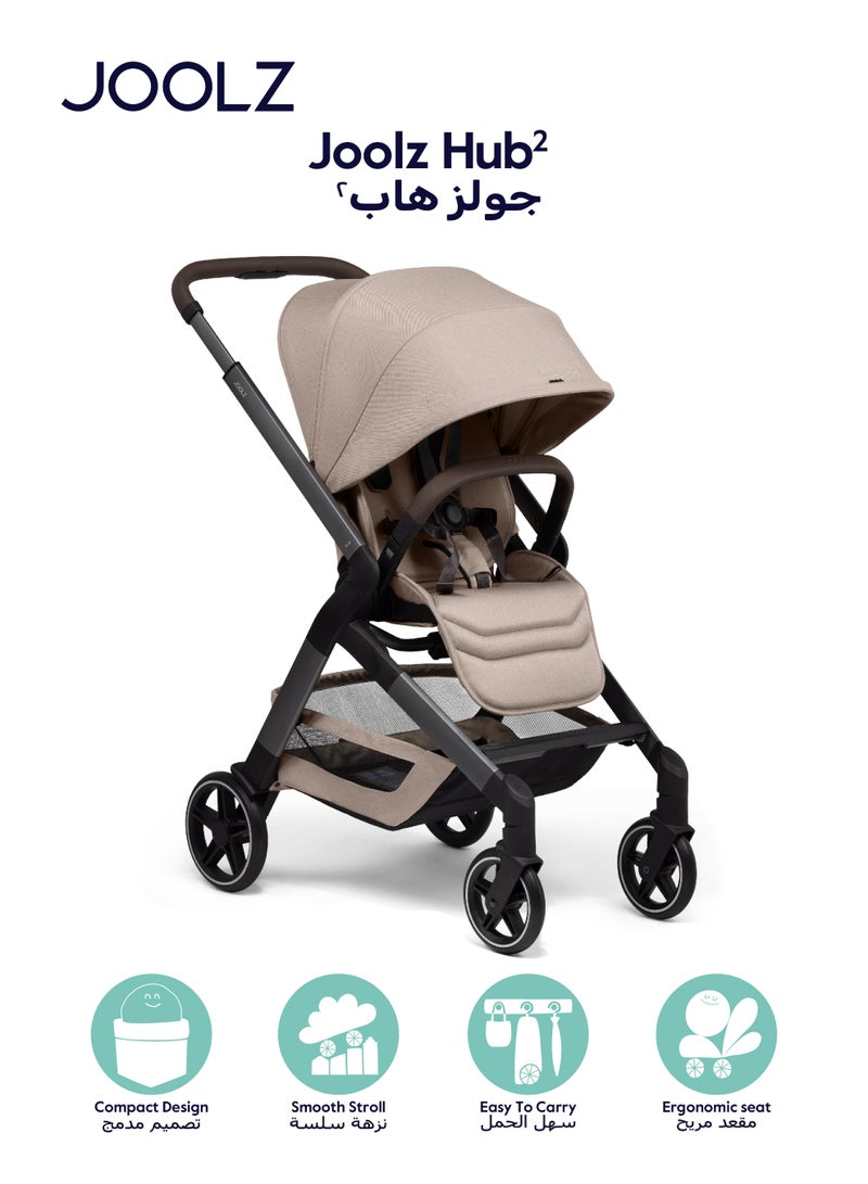 JOOLZ Hub² Compact Stroller | Lightweight, Urban-Friendly, One-Hand Fold, Reversible & Reclining Seat, All-Season Comfort, UPF 50+ Canopy, Smooth 4-Wheel Suspension, Sandy Taupe  - Image 1