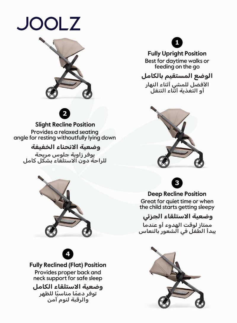 JOOLZ Hub² Compact Stroller | Lightweight, Urban-Friendly, One-Hand Fold, Reversible & Reclining Seat, All-Season Comfort, UPF 50+ Canopy, Smooth 4-Wheel Suspension, Sandy Taupe  - Image 4