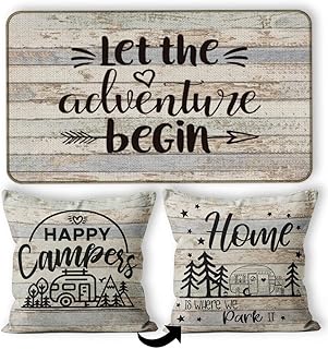 M-Qizi M-Qizi Let The Adventure Begin Decorative Doormat 17Ã¢â‚¬ÂX30Ã¢â‚¬Â,Happy Campers Home is Where We Park It Reversible - Image 1