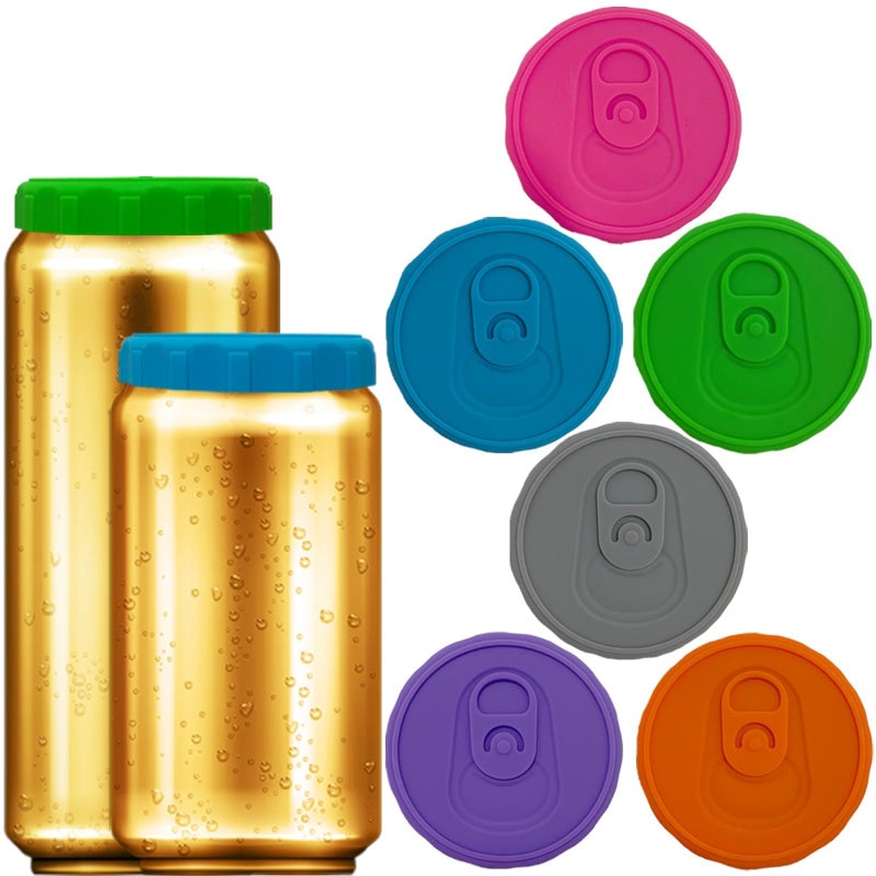 Hoimoto 6 Pack Silicone Soda Can Lids, BPA-Free Reusable Silicone Beverage Can Covers - Protector & Stopper For Soda, Beer, Drink, Juice, Coke, Beverage, Fits Standard Size Cans - Image 1