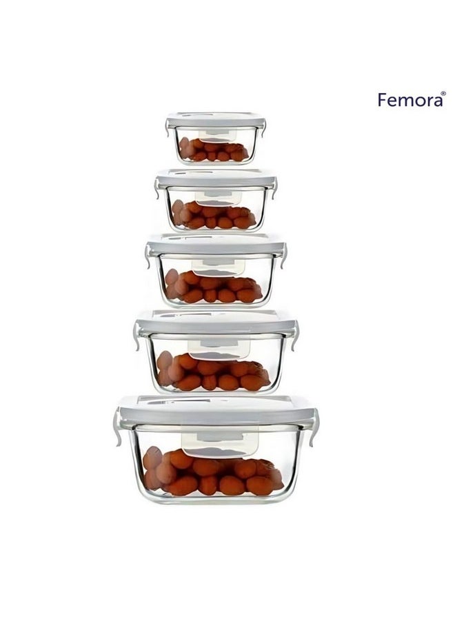 Femora Borosilicate Glass Microwave Safe Square Food Storage Container with Air Vent Lid, 180ml, 300ml, 500ml, 800ml, 1200ml, Set of 5, One Year Free Replacement - pzsku/Z1F11FD1E05D2C708226DZ/45/_/1738306623/3a1fd49b-44d8-4015-b010-d3d20e0049a8