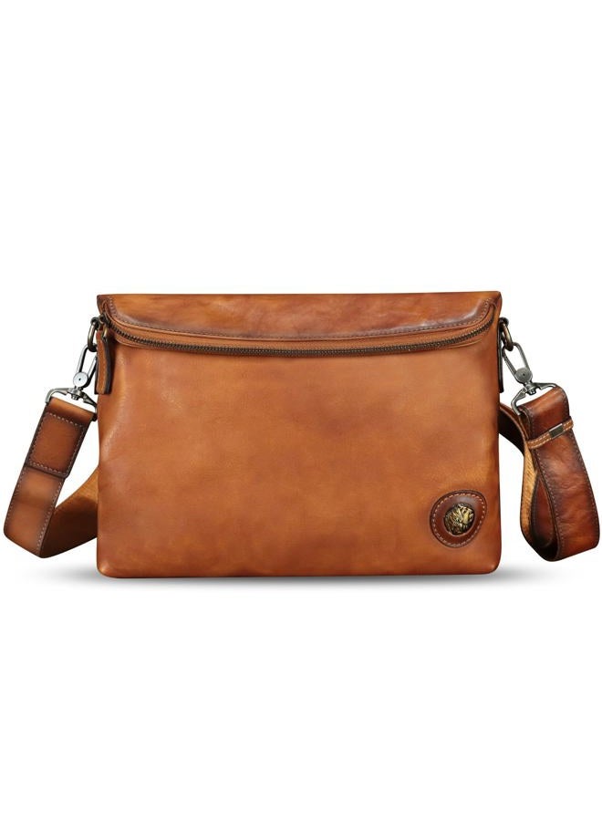 IVTG Genuine Leather Messenger Bag for Men Crossbody Shoulder Bag Satchel Casual Business Sling Handbag Wrist Bag, Brown, Medium - Image 2