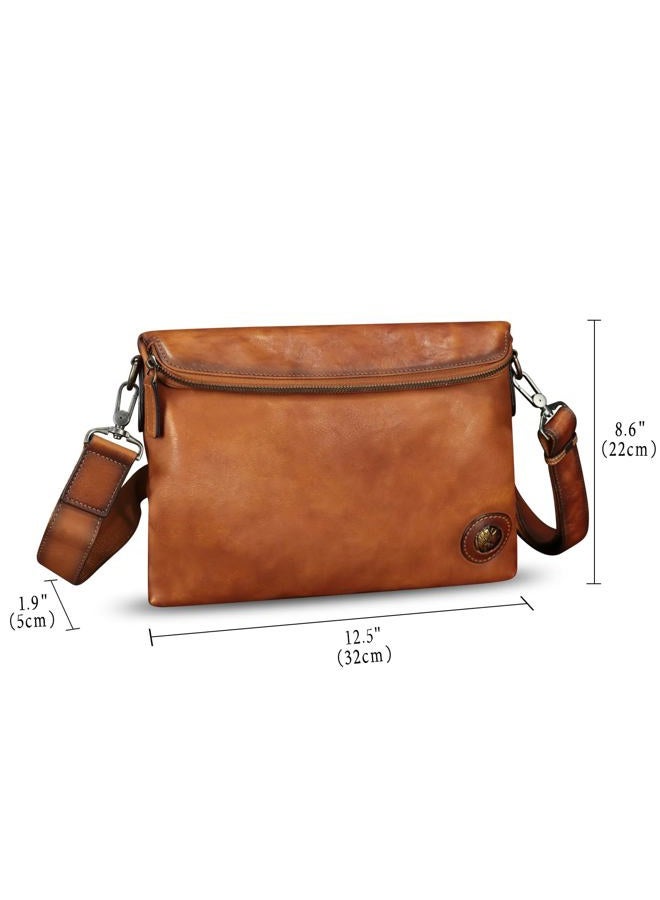IVTG Genuine Leather Messenger Bag for Men Crossbody Shoulder Bag Satchel Casual Business Sling Handbag Wrist Bag, Brown, Medium - Image 5