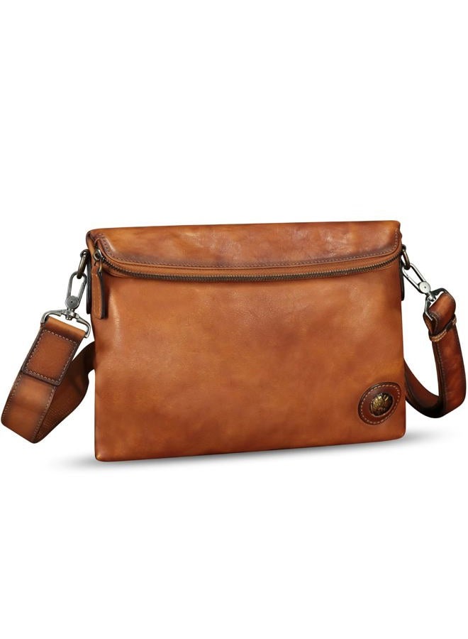 IVTG Genuine Leather Messenger Bag for Men Crossbody Shoulder Bag Satchel Casual Business Sling Handbag Wrist Bag, Brown, Medium - Image 1