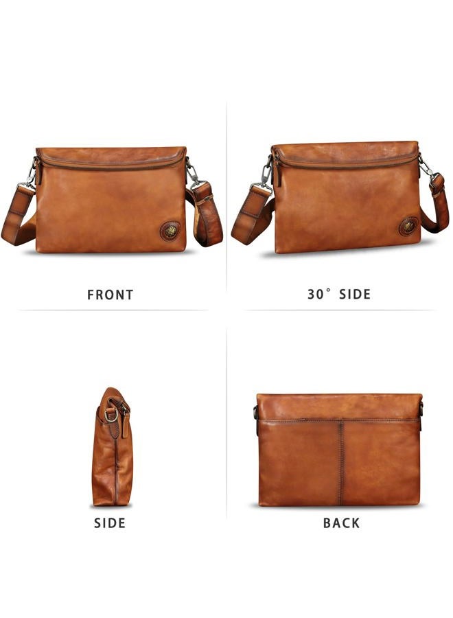 IVTG Genuine Leather Messenger Bag for Men Crossbody Shoulder Bag Satchel Casual Business Sling Handbag Wrist Bag, Brown, Medium - Image 4
