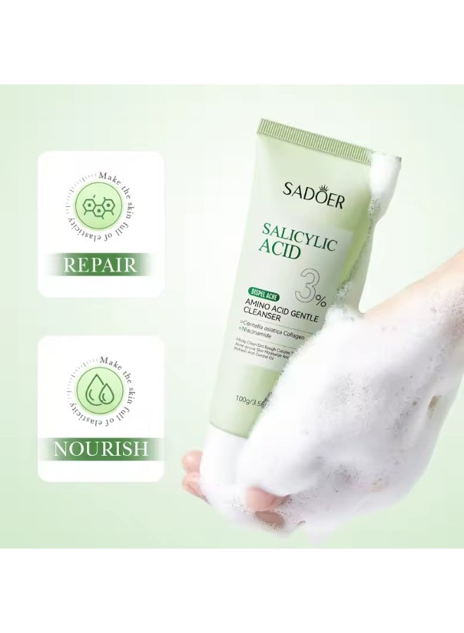 SADOER 100g Salicylic Acid Amino Acid Gentle Cleanser Dispel Acne Treatment Salicylic Acid Facial Cleanser Face Wash Foam Face Cleanser Moisturizing Facial Cleansing Hydrating Skin Care Face Cleanser - Image 3