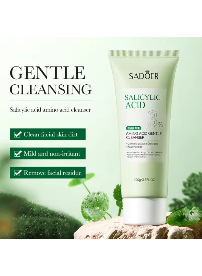 SADOER 100g Salicylic Acid Amino Acid Gentle Cleanser Dispel Acne Treatment Salicylic Acid Facial Cleanser Face Wash Foam Face Cleanser Moisturizing Facial Cleansing Hydrating Skin Care Face Cleanser - Image 2