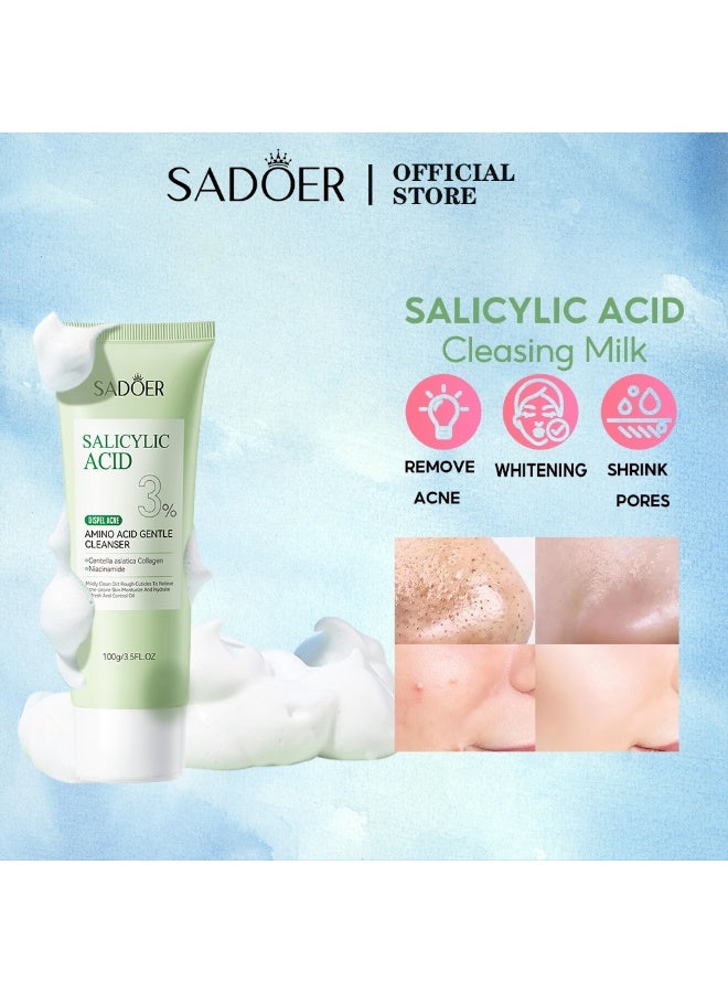 SADOER 100g Salicylic Acid Amino Acid Gentle Cleanser Dispel Acne Treatment Salicylic Acid Facial Cleanser Face Wash Foam Face Cleanser Moisturizing Facial Cleansing Hydrating Skin Care Face Cleanser - Image 4