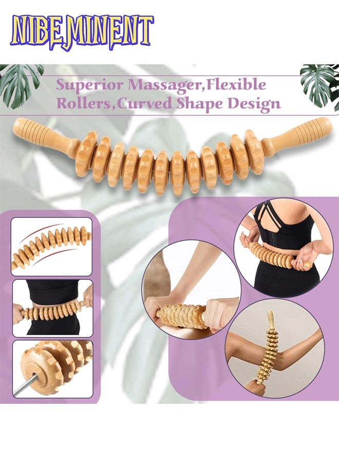NIBEMINENT 6 Pieces Wood Therapy Kit Massage Tools Kit Wood Massager Roller Gua Sha Roller Pain Relief Body Sculpting Tools for Muscle Pain Relief - Image 4