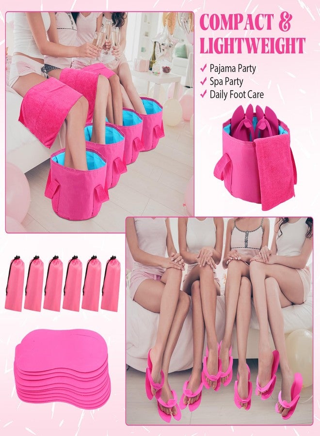 FillTouch 6 Sets Rose Red Foldable Foot Bath Kit 15L Collapsible Foot Soaking Tub Bathroom Towels Women Adult Foldable Slippers with Storage Bag Spa Soak Pedicure Bath for Travel Camping - Image 5