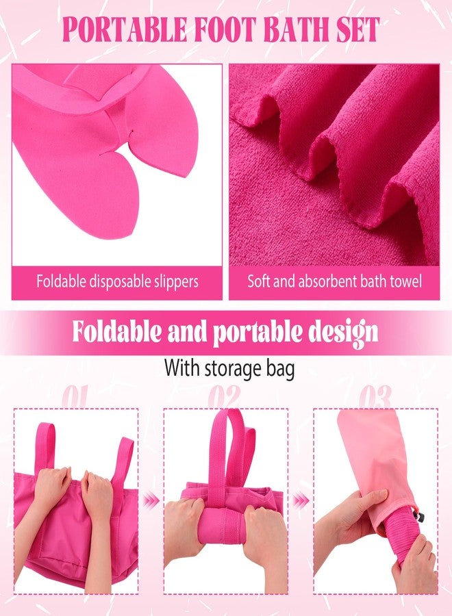 FillTouch 6 Sets Rose Red Foldable Foot Bath Kit 15L Collapsible Foot Soaking Tub Bathroom Towels Women Adult Foldable Slippers with Storage Bag Spa Soak Pedicure Bath for Travel Camping - Image 4