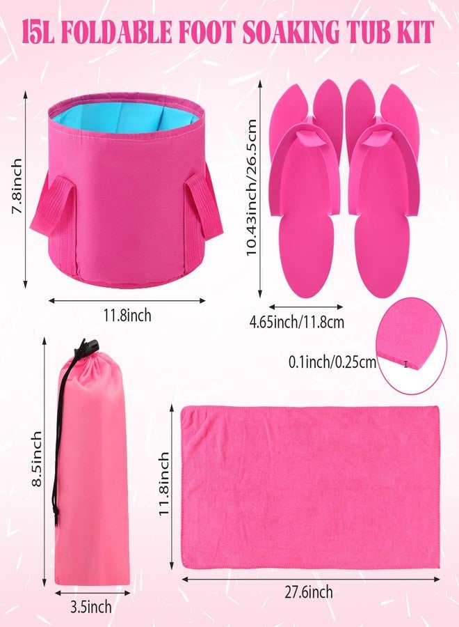 FillTouch 6 Sets Rose Red Foldable Foot Bath Kit 15L Collapsible Foot Soaking Tub Bathroom Towels Women Adult Foldable Slippers with Storage Bag Spa Soak Pedicure Bath for Travel Camping - Image 2