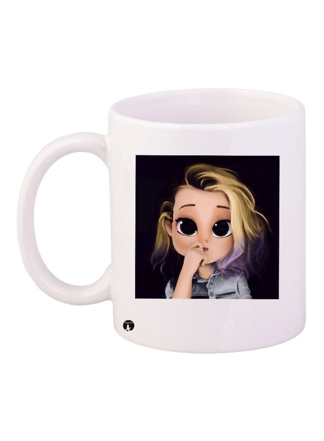 RYN Anime Girl Printed Coffee Mug White/Beige/Black 11ounce
