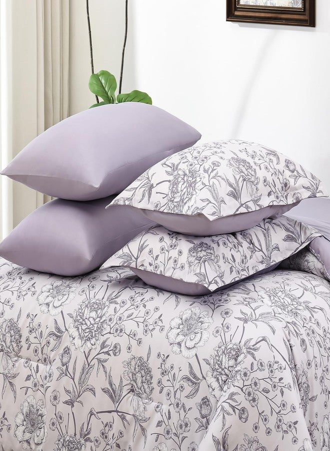 Yiran Botanical Floral Purple Comforter Queen 7 Piece Bed in a Bag Soft Microfiber Bedding Comforter Set for All Season (1 Comforter,2 Pillowcases,2 Pillow Shams,1 Flat Sheet,1 Fitted Sheet) - Image 5