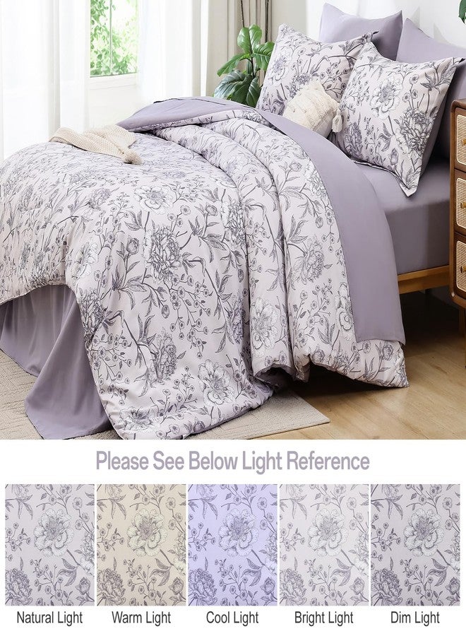 Yiran Botanical Floral Purple Comforter Queen 7 Piece Bed in a Bag Soft Microfiber Bedding Comforter Set for All Season (1 Comforter,2 Pillowcases,2 Pillow Shams,1 Flat Sheet,1 Fitted Sheet) - Image 3
