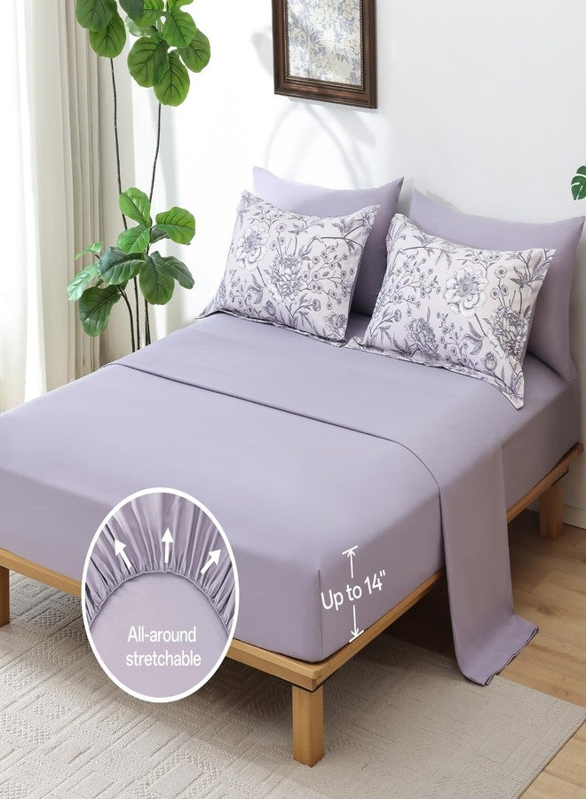 Yiran Botanical Floral Purple Comforter Queen 7 Piece Bed in a Bag Soft Microfiber Bedding Comforter Set for All Season (1 Comforter,2 Pillowcases,2 Pillow Shams,1 Flat Sheet,1 Fitted Sheet) - Image 4