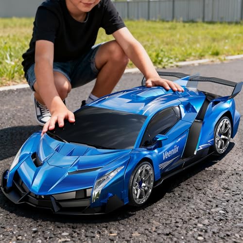 Veeniix سيارة التحكم عن بعد فيينيكس V991 القابلة للتحويل 110 حجم كبير 2 بطاريات قابلة للشحن لمدة 70 دقيقة 24GHz استشعار الإيماءات تحول بلمسة واحدة ألعاب الروبوت هدايا للأولاد والبنات زرقاء - Image 1