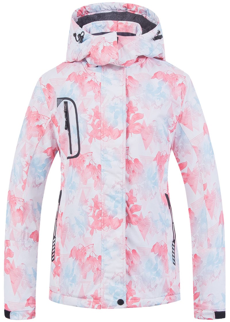 CREATMO US Women's Hooded Windbreaker Raincoat Winter Coat Pink Printed Medium - Image 5