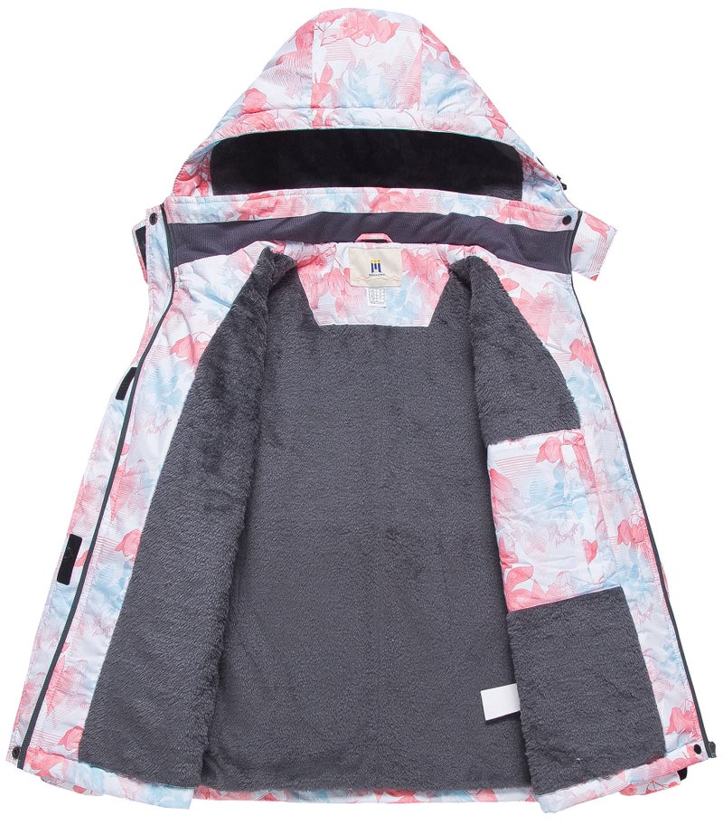 CREATMO US Women's Hooded Windbreaker Raincoat Winter Coat Pink Printed Medium - Image 2