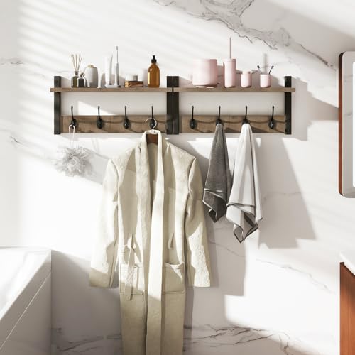 YMYNY Coat Rack Shelf Wall Mounted, Coat Hooks Set of 2, Entryway Coat Hanger with 8 Hooks, 31.5" Wall Floating Shelf with Hat Rack, for Kitchen, Bedroom, Bathroom, Silver Gray UHWS001Y-2 - Image 5