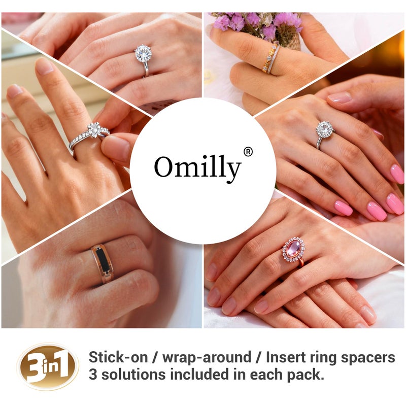 Omilly Ring Sizer Adjuster for Loose Rings, 60 Piece Set with 3 Styles (Spiral Coils, Ring Guards, Sizing Strips), Silicone Ring Guards Fits Ring Widths 1-10mm, Invisible Resizing Solution for Women & Men - Image 2