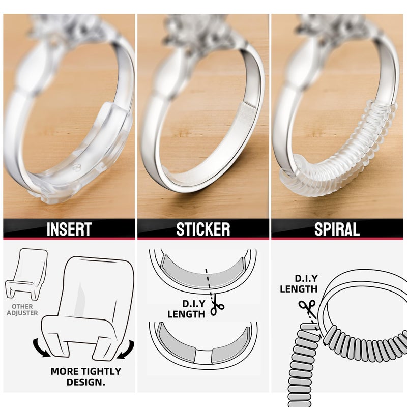 Omilly Ring Sizer Adjuster for Loose Rings, 60 Piece Set with 3 Styles (Spiral Coils, Ring Guards, Sizing Strips), Silicone Ring Guards Fits Ring Widths 1-10mm, Invisible Resizing Solution for Women & Men - Image 5