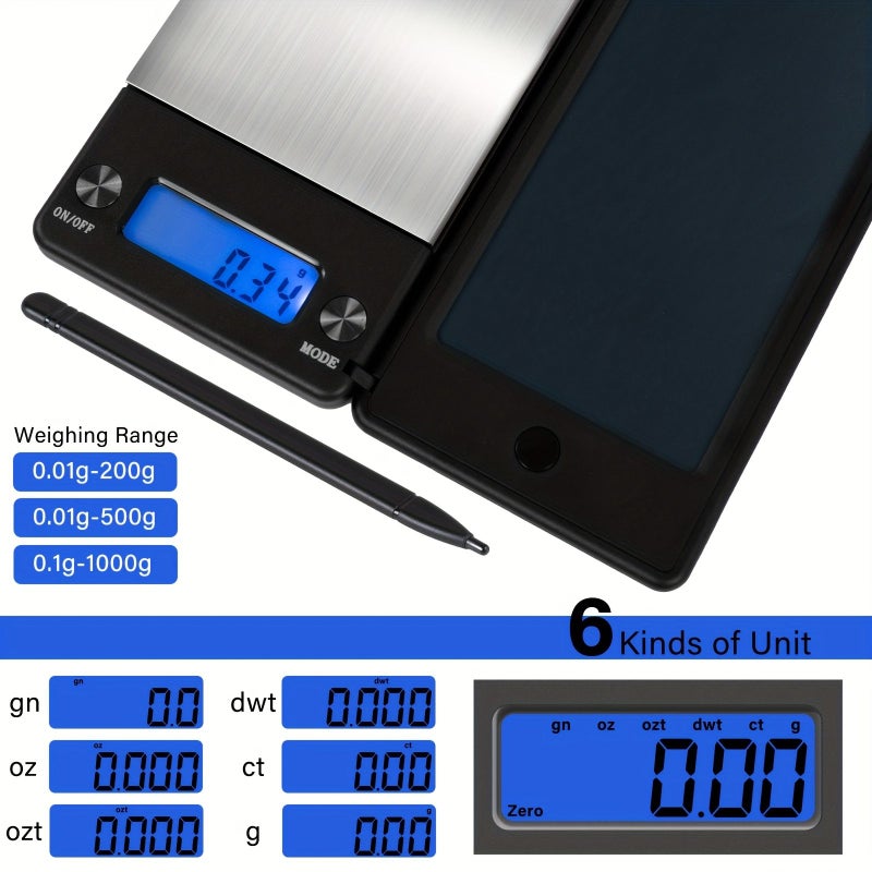 Portable Pocket Scale 500g 0 01g With Handwriting Pad And Stylus LCD Display - Image 2