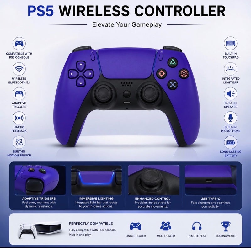 KAYAN TEAM5 FAB PS5 DualSense Wireless Controller for PlayStation 5 – Adaptive Triggers, Haptic Feedback, Long Battery Life, Built-in Mic & Precision Control - Image 2