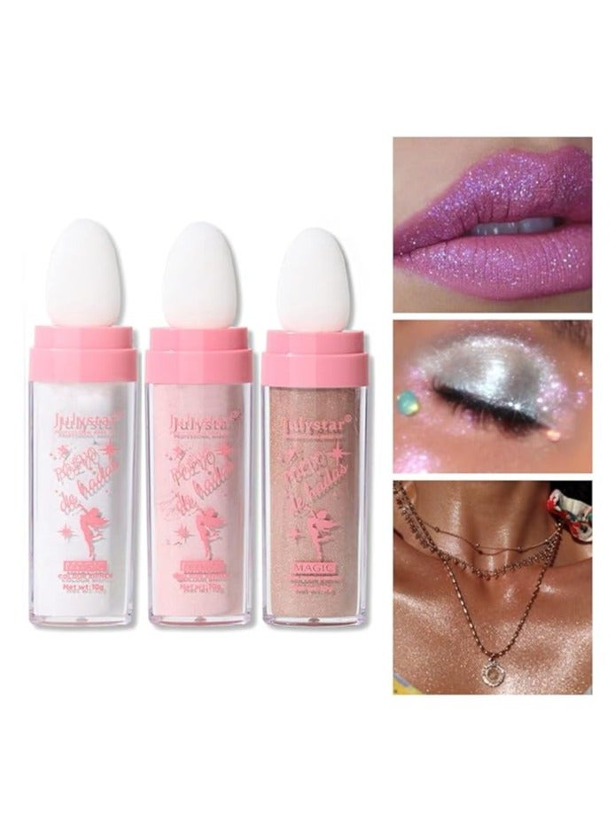 Julystar 3 قطع من مسحوق الجنيات، جلتر الجسم، بودرة تمييز الوجه الطبيعية ثلاثية الأبعاد، بودرة تمييز الجنيات - Image 1