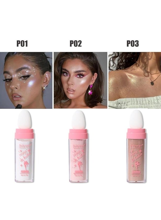 Julystar 3 قطع من مسحوق الجنيات، جلتر الجسم، بودرة تمييز الوجه الطبيعية ثلاثية الأبعاد، بودرة تمييز الجنيات - Image 3