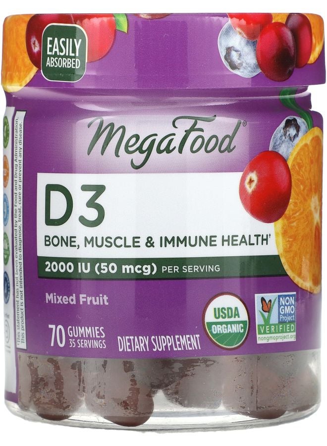 MegaFood D3 Mixed Fruit 50 mcg (2000 IU) 70 Gummies (25 mcg (1000 IU) per Gummy)