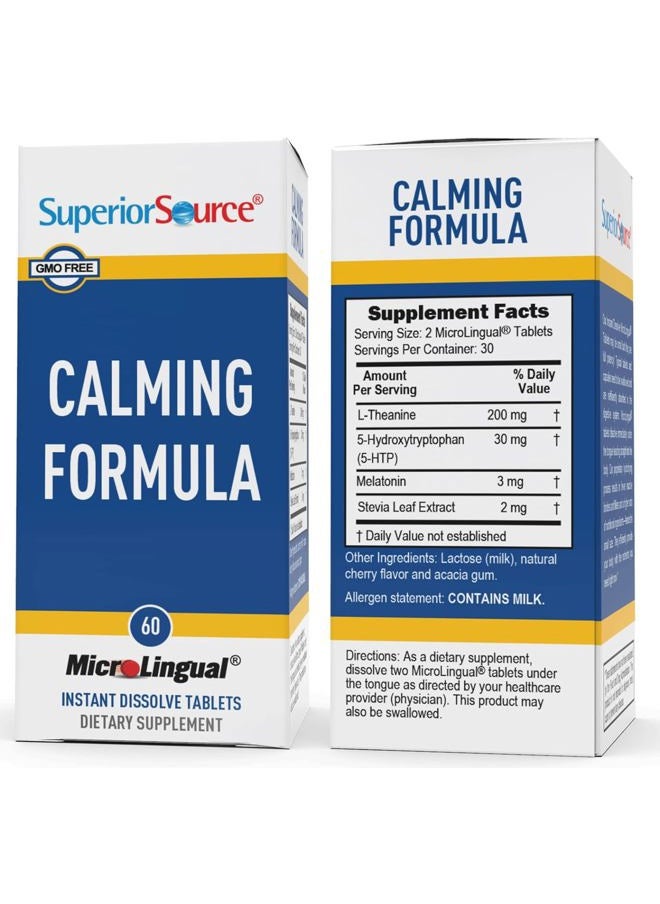 Superior Source Calming Formula, L-Theanine, Melatonin, Under The Tongue Quick Dissolve MicroLingual Tablets, 60 Ct, 5-HTP for Enhanced Serotonin Conversion, Positive Mood and Sleep Support, Non-GMO  - Image 3