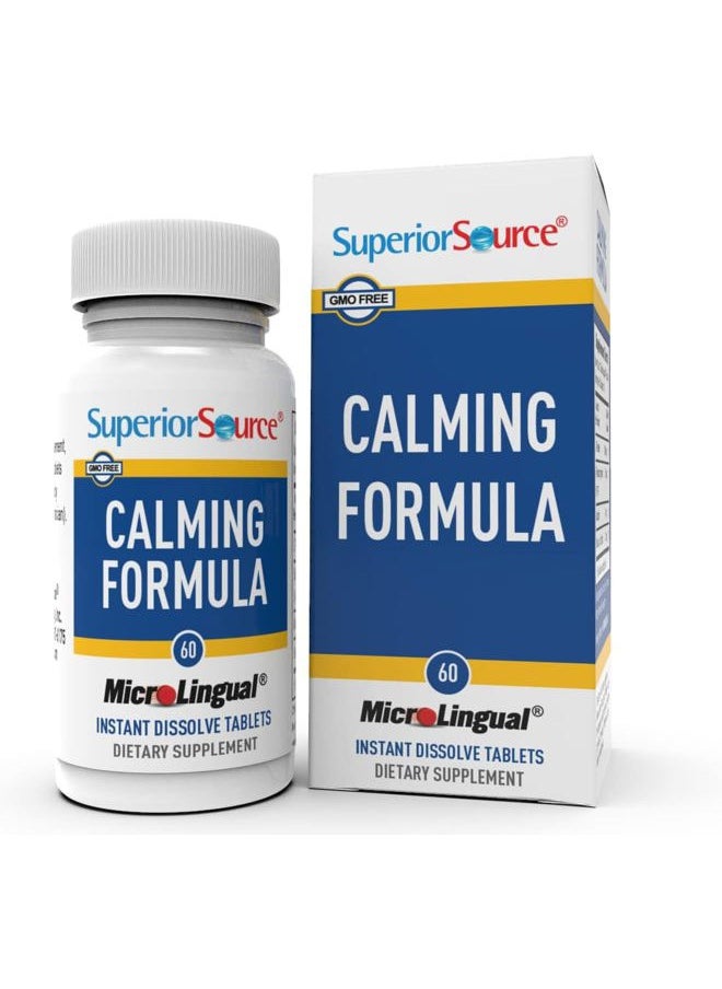 Superior Source Calming Formula, L-Theanine, Melatonin, Under The Tongue Quick Dissolve MicroLingual Tablets, 60 Ct, 5-HTP for Enhanced Serotonin Conversion, Positive Mood and Sleep Support, Non-GMO  - Image 1