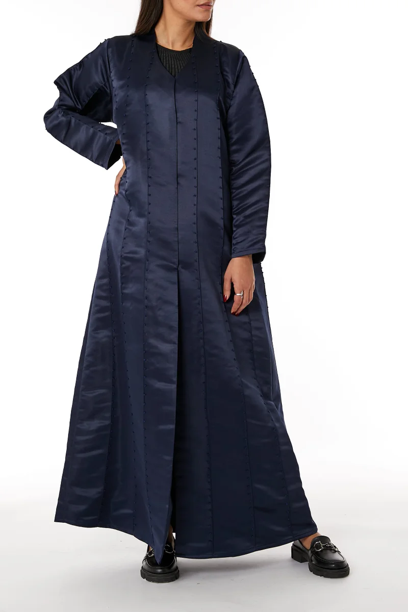 Moistreet Satin Embroidered Open Abaya
